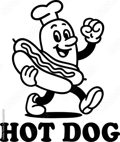 Retro Hot Dog Diner with Cute Mascot Character