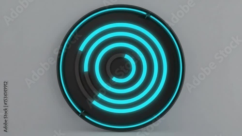  Neon icon of loading symbol with rotating circles on black