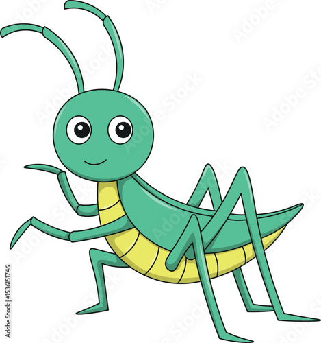 Cute grasshopper cartoon. Flat vector illustration. Wild life animals. Cute animal on white background