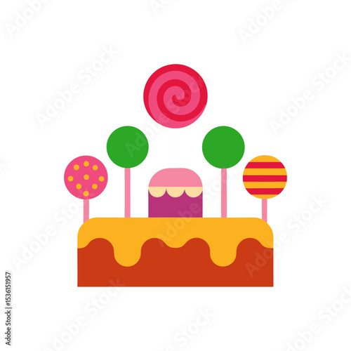 candyland themed cake with lollipop trees 