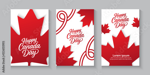 Happy Canada Day banner cover background with red maple leaf. canadian poster, cards,for ads promo, web, post. greeting canada day collection backdrop.