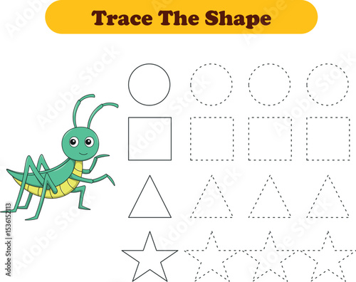 Tracing lines of different shape for kids with grasshoppers. Vector Illustration