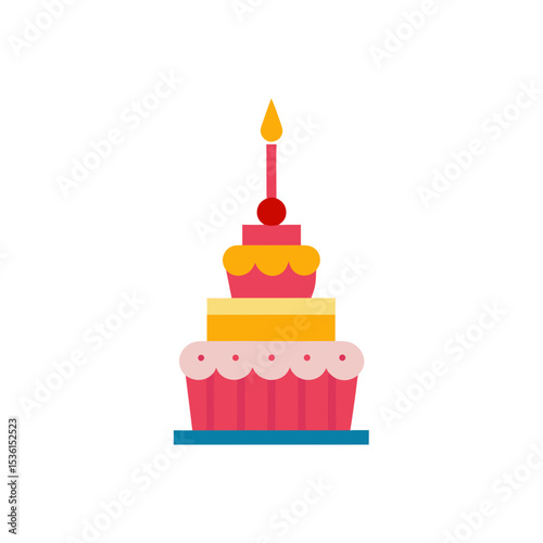 cupcake tower cake with candles and birthday ribbon