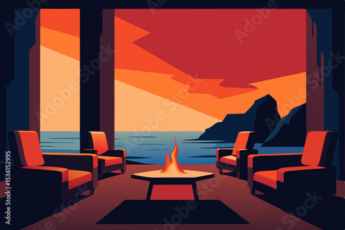 lava rock coast living room with basalt columns 