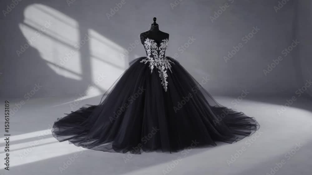 Elegant Black Ball Gown on Mannequin