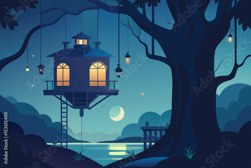 magical moonlit treehouse living room with biolumi.svg