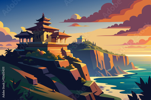 majestic cliffside temple overlooking the ocean 