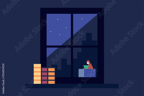 midnight view of a residential high rise window   .svg