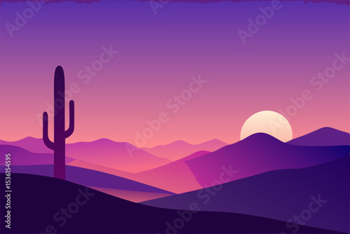 minimalist desert scene with a lone saguaro under