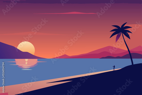 minimalist sunset beach with smooth gradients 