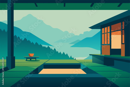 misty rice terrace living room nestled among layer.svg