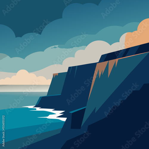 moody cliffside with crashing waves and overcast 