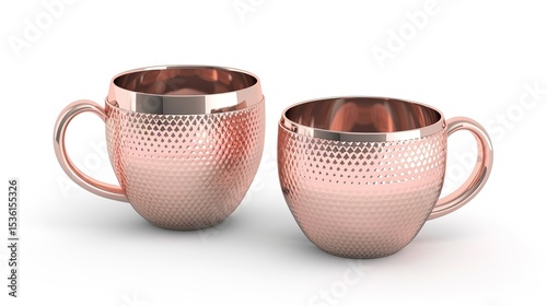  Luxury decorative coffee cups elegantly isolated on a pristine white background, showcasing intricate patterns and premium finishes. Perfect for high-end kitchen styling, home decor, or gourmet bever