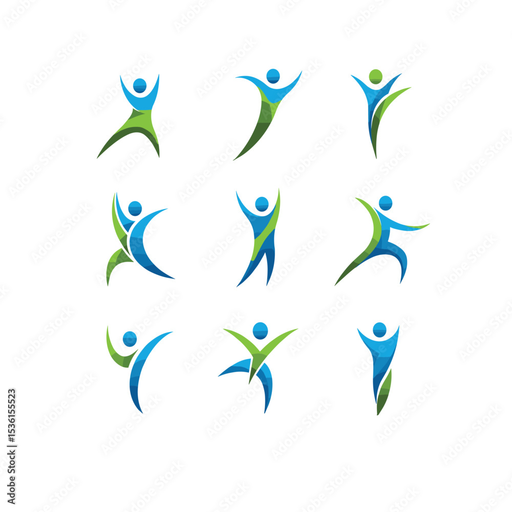 Fototapeta premium Abstract people logo design. Gym, fitness, running trainer vector colorful logo. Active Fitness, sport, dance web icon and symbol