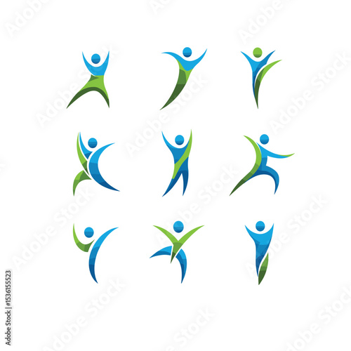 Abstract people logo design. Gym, fitness, running trainer vector colorful logo. Active Fitness, sport, dance web icon and symbol