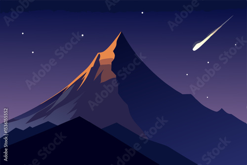 moonlit alpine peak with a glowing meteor streakin.svg