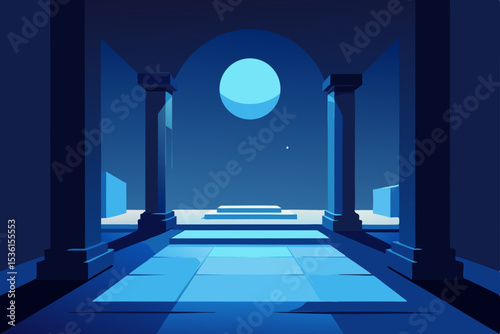 moon temple courtyard living room with polished