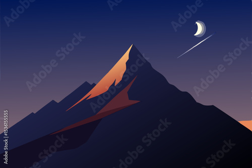 moonlit alpine peak with a glowing meteor streakin 