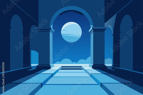 moon temple courtyard living room with polished 