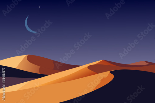 moonlit desert with sand dunes and star trails 