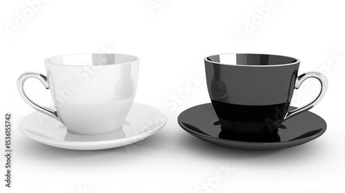  Luxury decorative coffee cups elegantly isolated on a pristine white background, showcasing intricate patterns and premium finishes. Perfect for high-end kitchen styling, home decor, or gourmet bever
