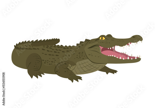 A cartoon crocodile with an open mouth showing its teeth
