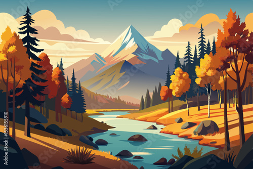 mountain forest in early autumn with golden leaves.svg