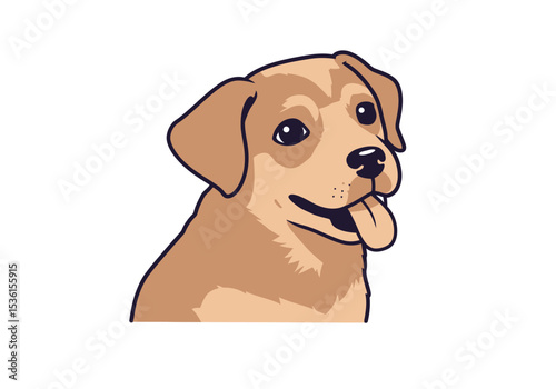 A cartoon dog with brown fur black nose and tongue sticking out