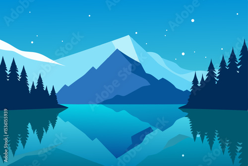 mountain lake during a snowfall  with still water .svg