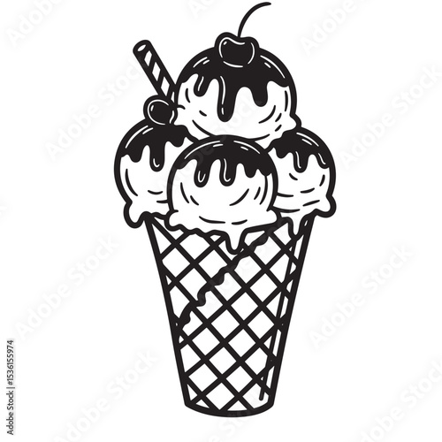 A delightful silhouette ice cream cone design featuring scoops of decadent ice cream topped with cherries and a wafer stick for a sweet summer treat