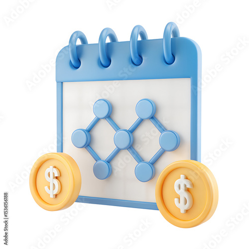 A 3D-style icon of a financial timeline icon with connected dots and coin milestones