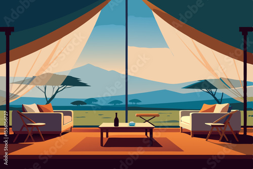 open air savanna lodge living room with wide views 