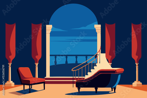 opera house balcony living room with velvet 