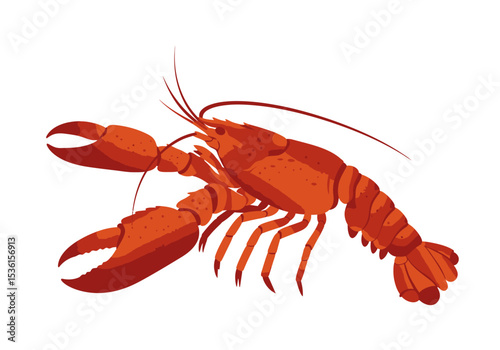 An illustration of a red lobster with large claws and long antennae