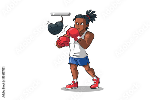 Boxer Is Training with a Punching Bag