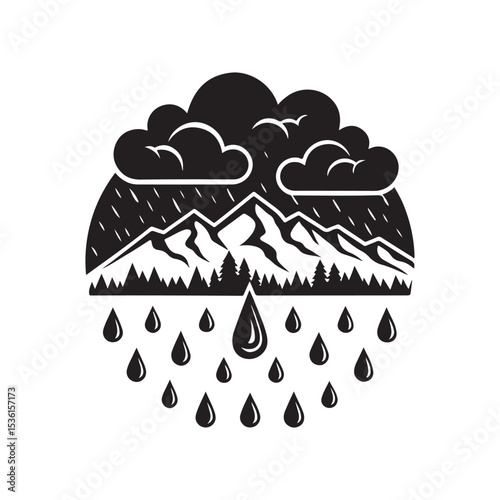 rainy weather vector silhouette clip art logo design illustration