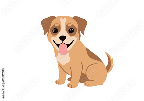 Cartoon dog sitting with its tongue out smiling and looking at the viewer