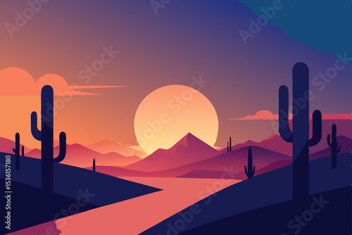 peaceful desert garden at sunset with cacti castin.svg