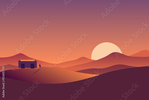 peaceful desert with a caravan silhouetted against.svg