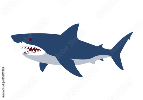 Illustration of a blue and gray shark with sharp teeth visible against a plain white background