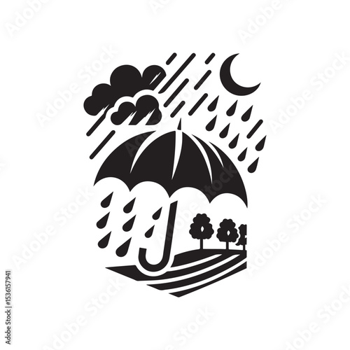rainy weather vector silhouette clip art logo design illustration