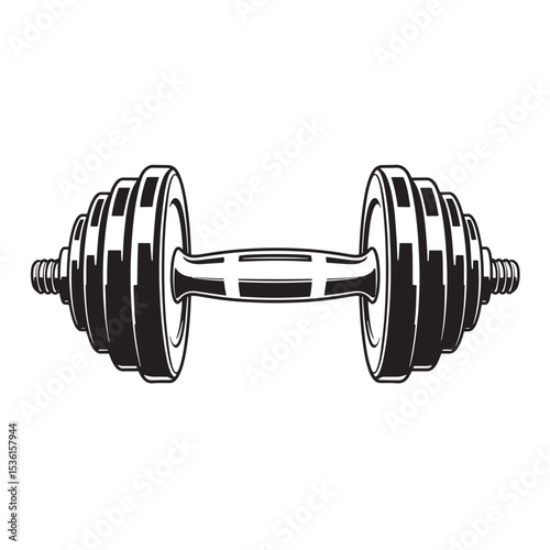 Classic black and white dumbbell silhouette depicting weightlifting and fitness suitable for gym or exercise related concepts