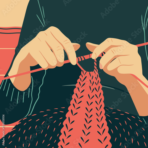 A woman is knitting