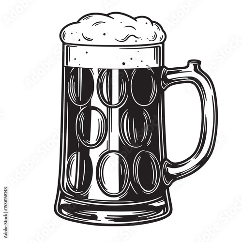 Classic illustration of a full frothy beer mug in a stylish silhouette design perfect for beer lovers and beverage advertisements