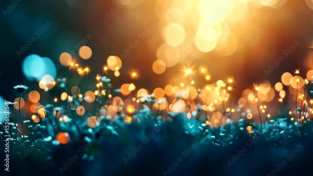 Glowing plants in a dark, bokeh-filled scene.  Warm and cool tones create a magical, dreamy atmosphere