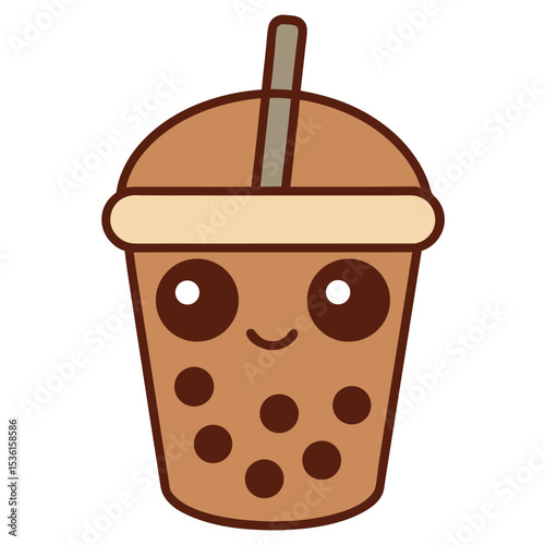 Cute Kawaii Bubble Tea Illustration with Straw and Smiling Face Design