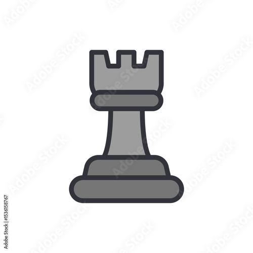 Simplified Rook Chess Piece In Neutral Colors On Transparent Canvas