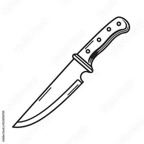 Detailed black and white silhouette illustration of a hunting knife depicting sharpness and a classic vintage style