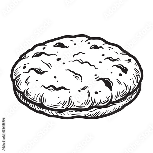 Detailed vintage illustration of a biscuit with a silhouette outline representing a baked pastry food product perfect for design elements