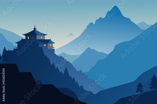 quiet mountain monastery nestled in fog covered 